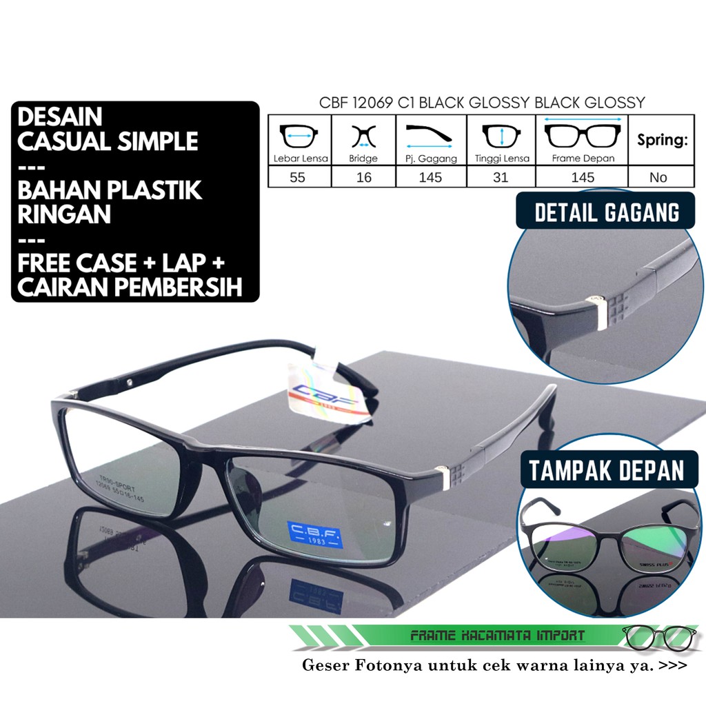 Kacamata Minus Pria Wanita Bingkai Kaca Mata Plastik