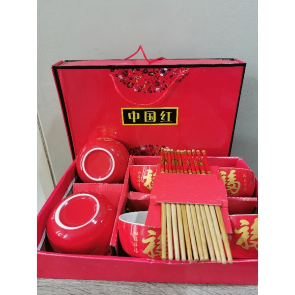 Hampers CNY New Year Imlek Bowl Set isi 6 Plus Sumpit Kotak Hantaran Imlek Kado Ulta Party New Year