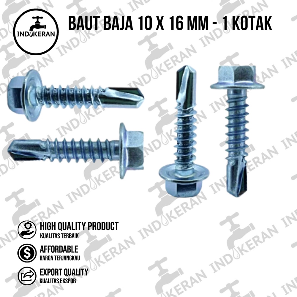 INDOKERAN - Baut Baja Ringan 10 x 16 MM - 1 Dus isi 1300 pcs