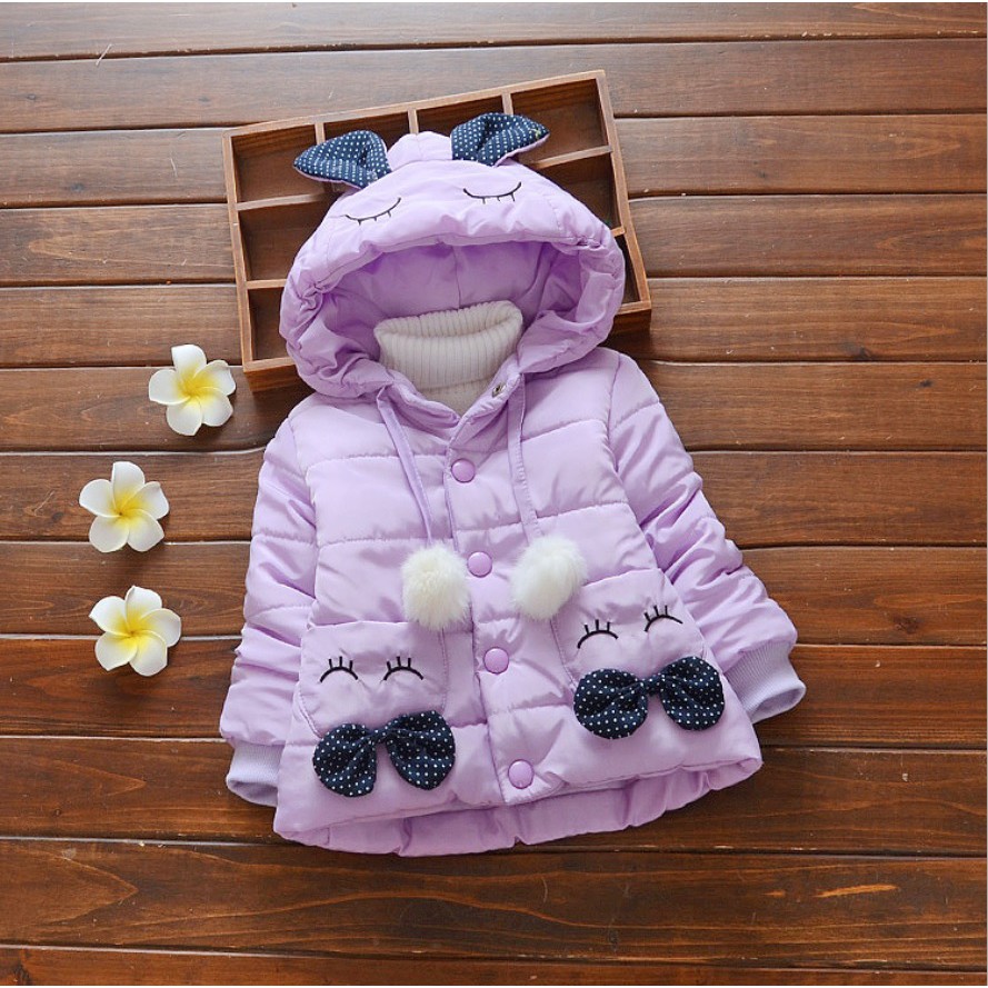 Jaket bayi dan anak import motif mata kelinci pita dengan pompom