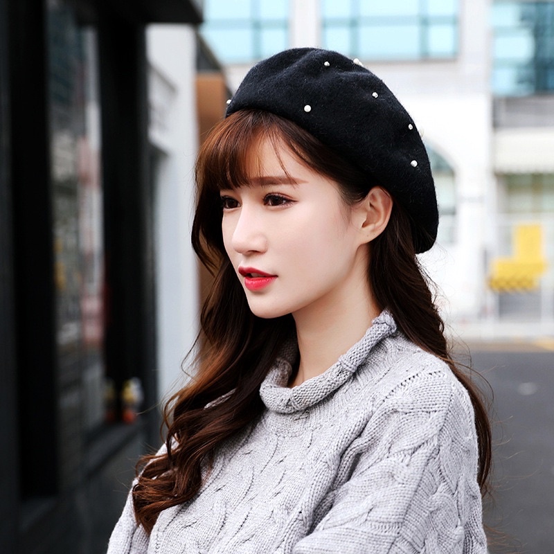 READY INDONESIA Pearl Beret Hat import women topi kupluk wanita korea