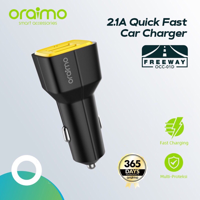 Oraimo OCC-01D Car Charger Mobil Portable Fast Charging 2 Ports Speedline - Garansi Resmi 1 Tahun