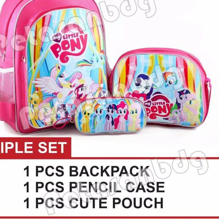 ♀ bonus topi LITTLE PONY Paket 3in 1, tas ransel sekolah karakter anak SD tas ransel kartum triple s