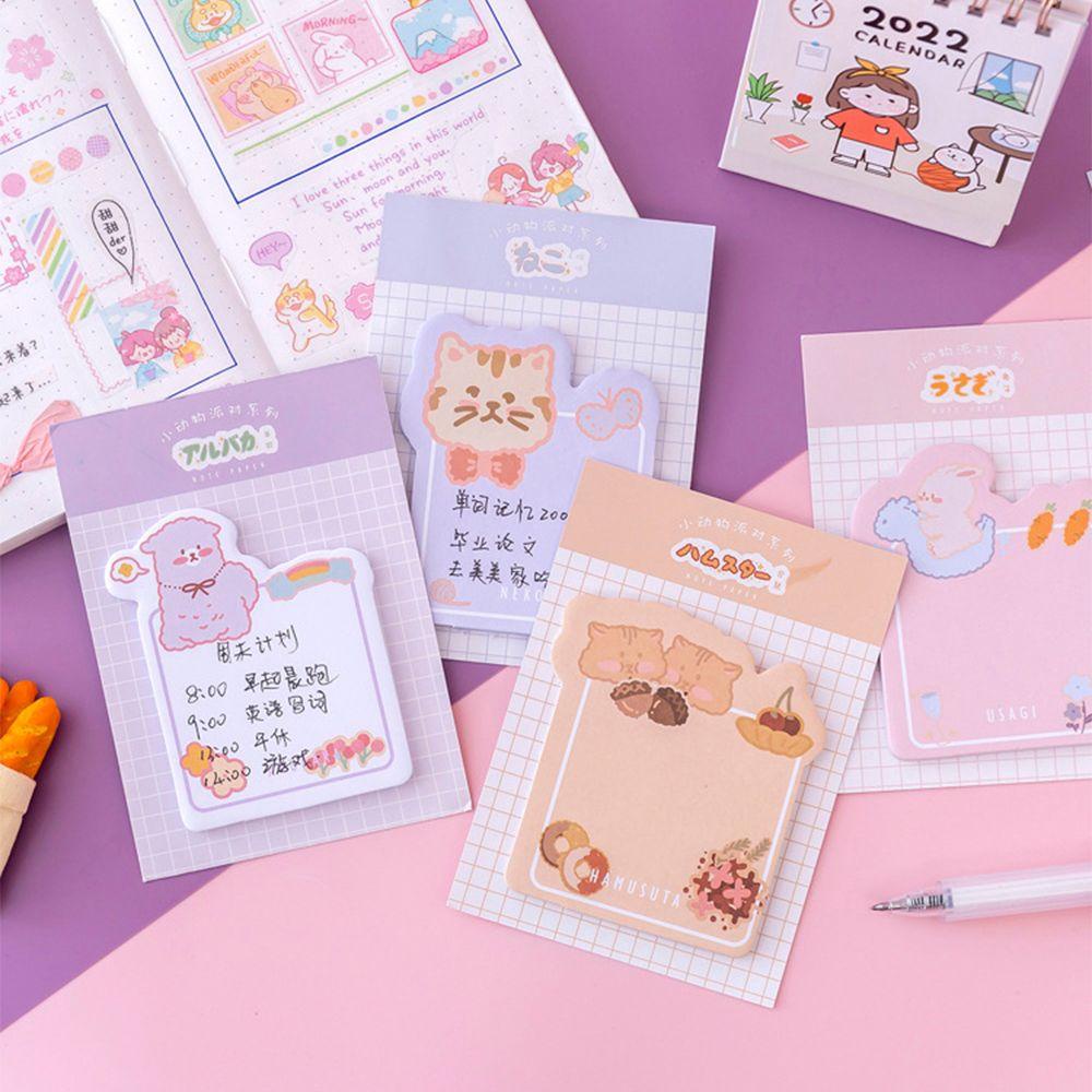 Lanfy Kawaii Sticky Notes Kartun Beruang Scrapbook Kertas Tulisan Kucing Self Adhesive Massage Note