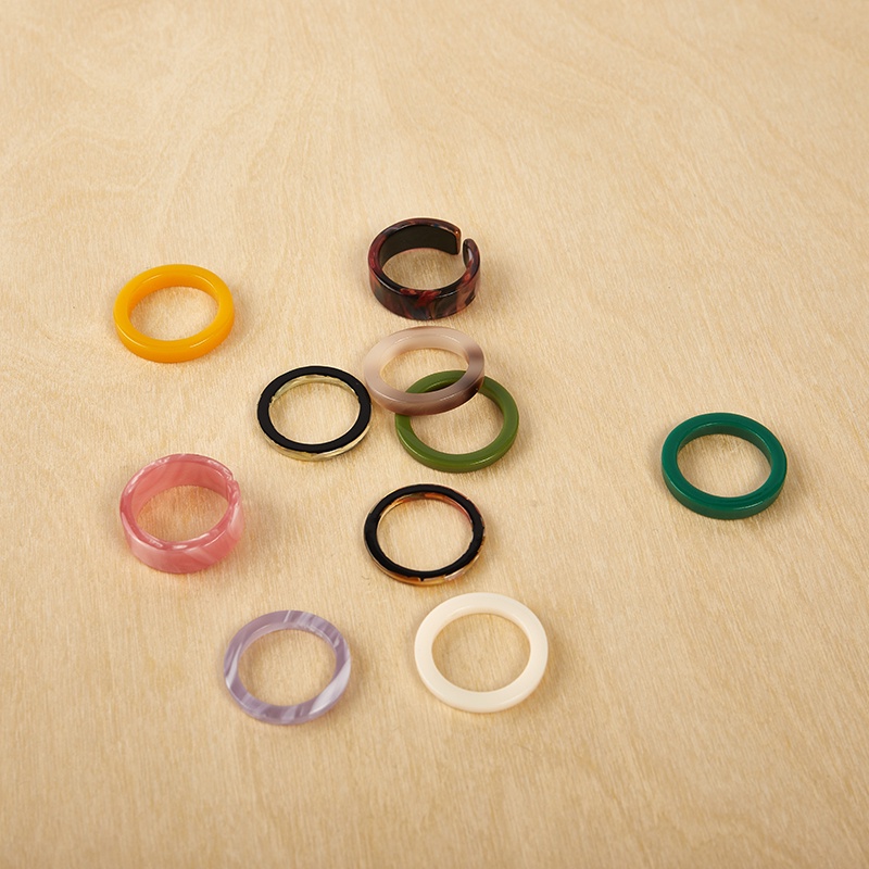 # Kaos T-Shirt Wanita Lengan Pendek Motif Print #10pcs / lot Cincin Resin Gaya Korea Untuk Wanita