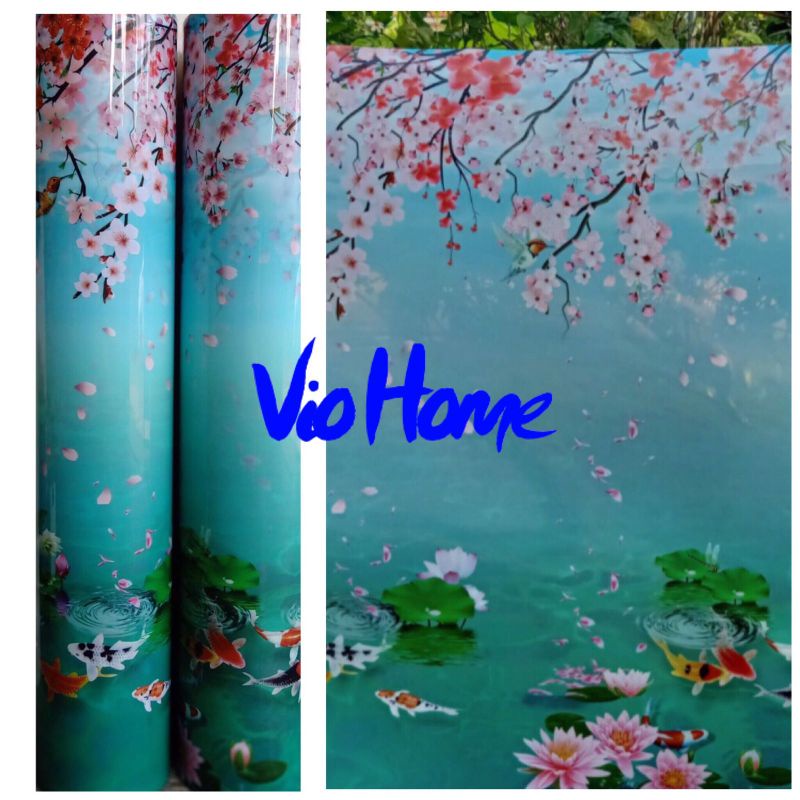 Fiber viber plastik penutup pagar motif ikan koi ukuran per 1meter