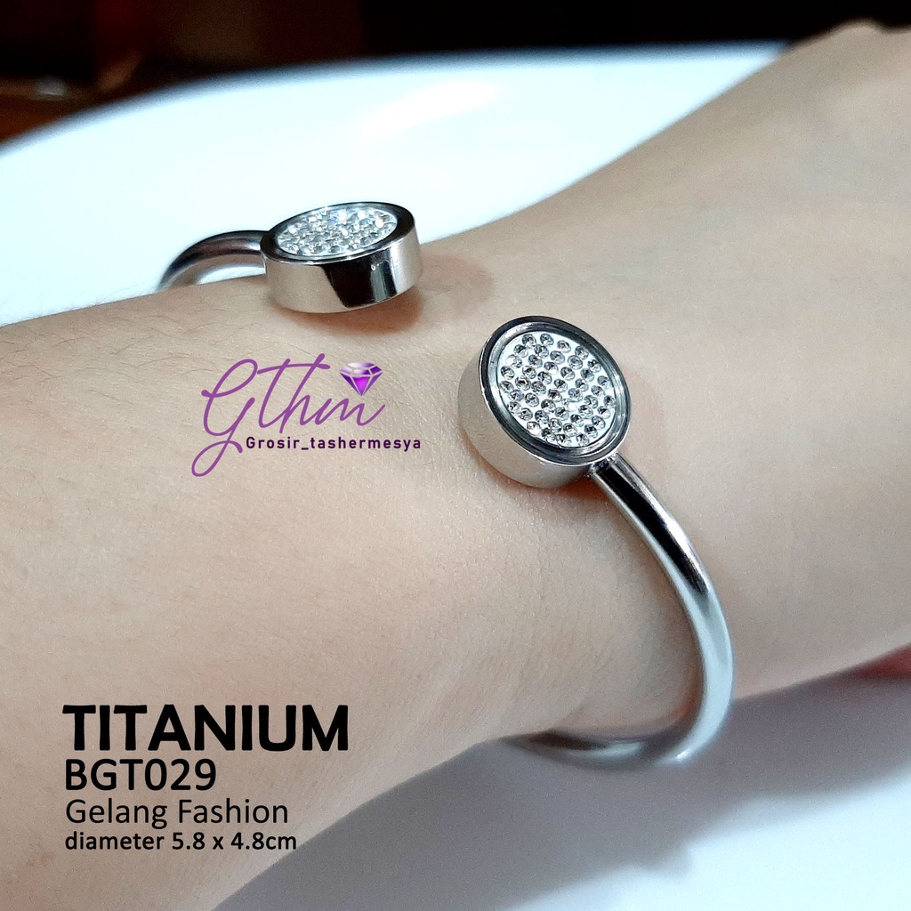 gelang tangan wanita Titanium BVL Diamond Perhiasan Fashion import Premium Anti Karat Model Cuff Simple BGT029