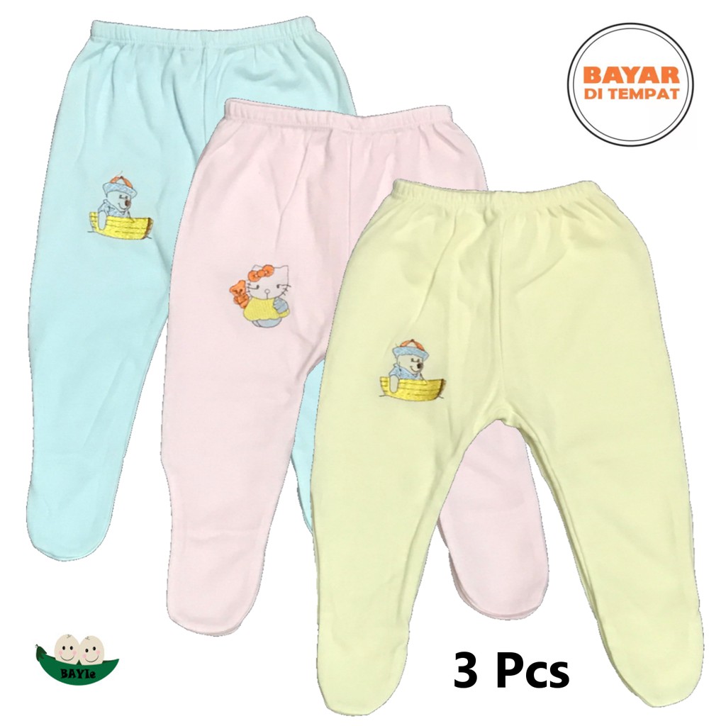 BAYIe - 3 Pcs Celana Panjang Bayi BUNTU/TUTUP Warna LILY Kualitas PREMIUM Bahan TC tebal 0-12 bulan