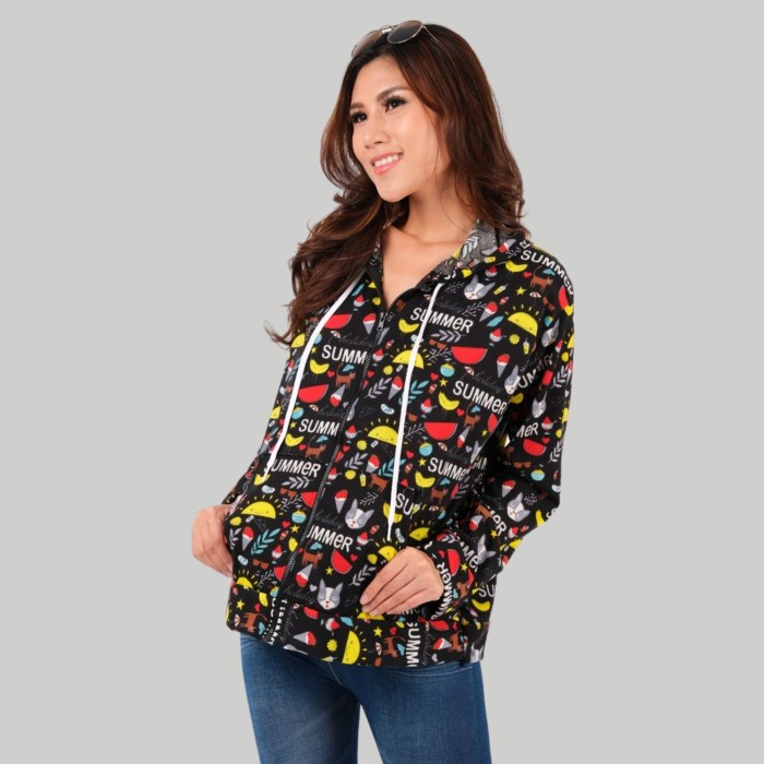 JAKET WANITA Monellina CALYD Jaket Hoodie XXL Jumbo Murah Wanita Kekinian - Hitam, L OVERSIZE PARASU