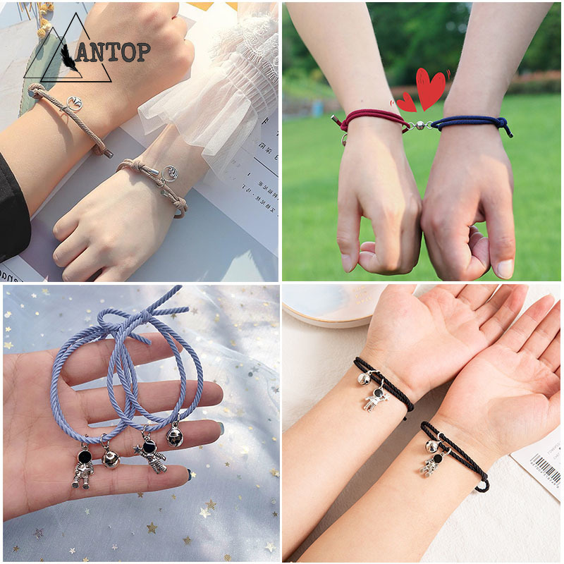 2PCS Pair（1-pasang）gelang couple magnet Gelang kapel pasangan bracelet persahabatan hitam wanita dan pria gelang inisial