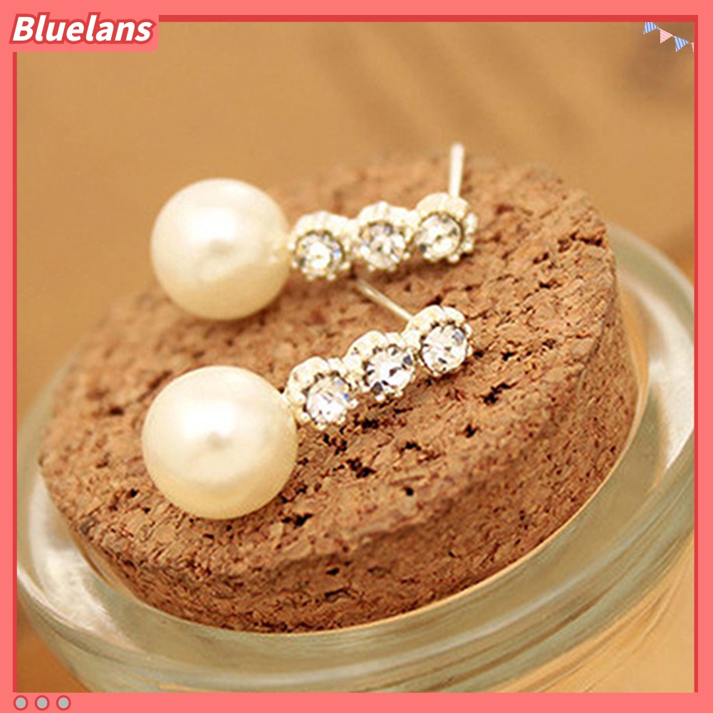 Bluelans Women White Faux Pearl Earrings Rhinestone Eardrop Ear Studs Bride Jewelry