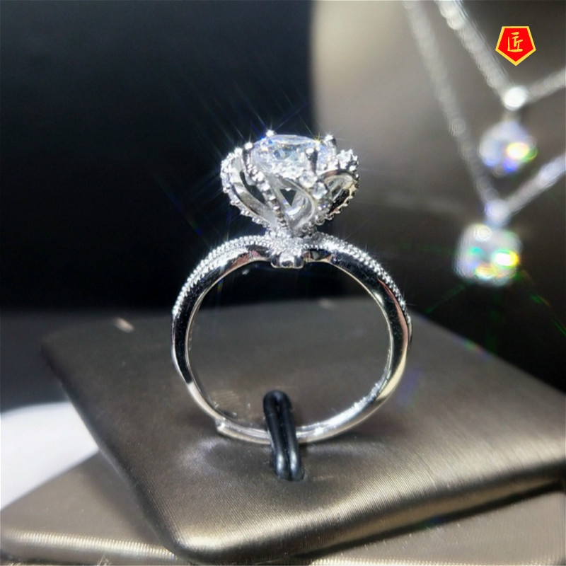 [Ready Stock]1 Karat Luxury Inlaid Moissanite Diamond Rose Ring Pt950 Platinum