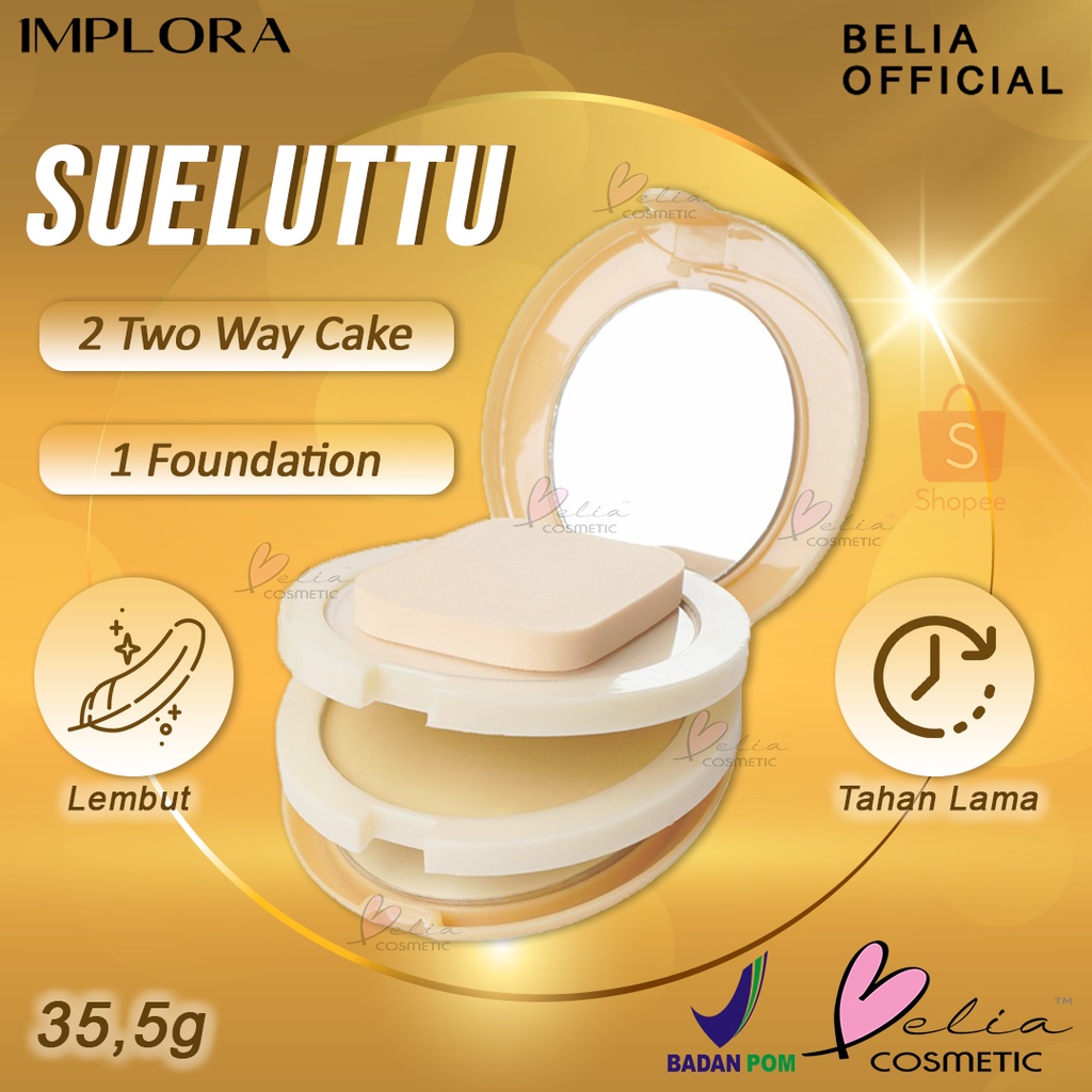 ❤ BELIA ❤ IMPLORA Bedak Sueluttu Powder Cake 3in1 320 | Two Color Two Way Cake  One Foundation | Bedak Padat | Foundation Powder | BPOM