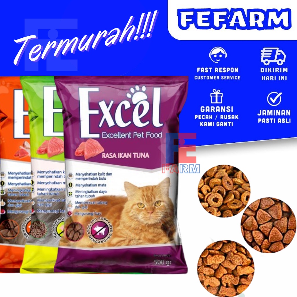 Excel Pakan Kucing Excellent Cat Food Dry 400gram Makanan Kucing Adult FEFARM