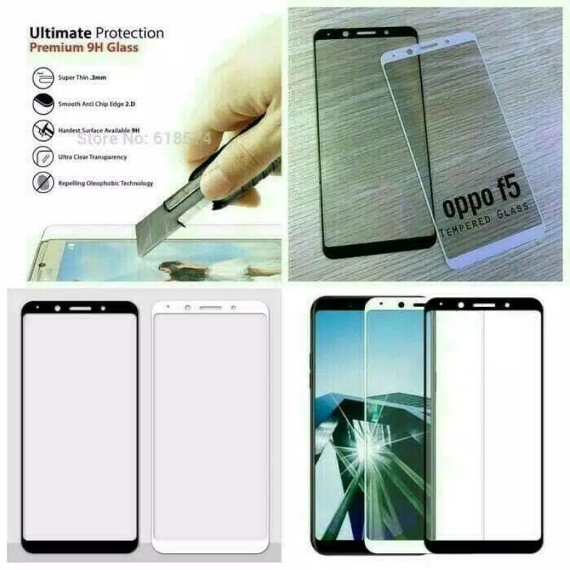 TAMPERED GLASS TG ANTI GORES WARNA OPPO F5 FULL LAYAR