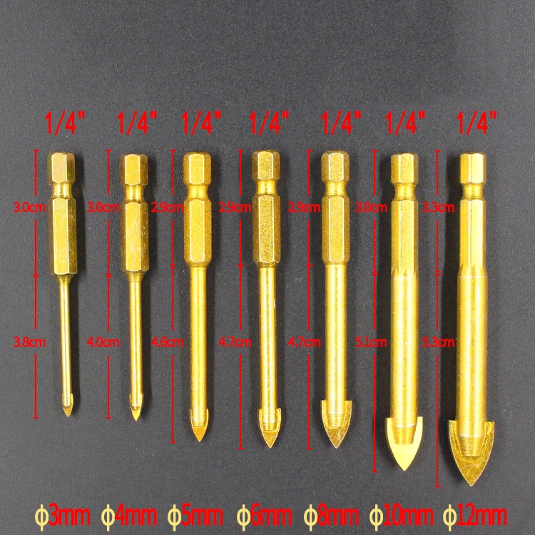 6Pcs Hexagonal Shank Glass Drill Bit Cemented Carbide Tipped Ceramic Tile Cutter