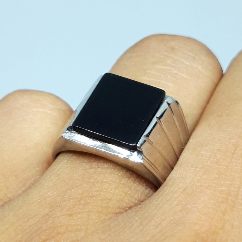 COD!! CINCIN PRIA COWOK BLACK ONYX RING STAINLESS STEEL KEREN