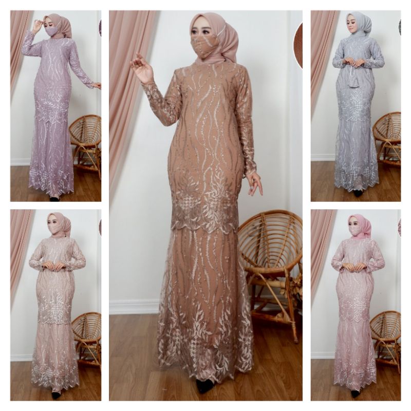 Gamis duyung brokat tulle aleta / gamis modern / kebaya modern / gamis pesta / kebaya pesta / kebaya