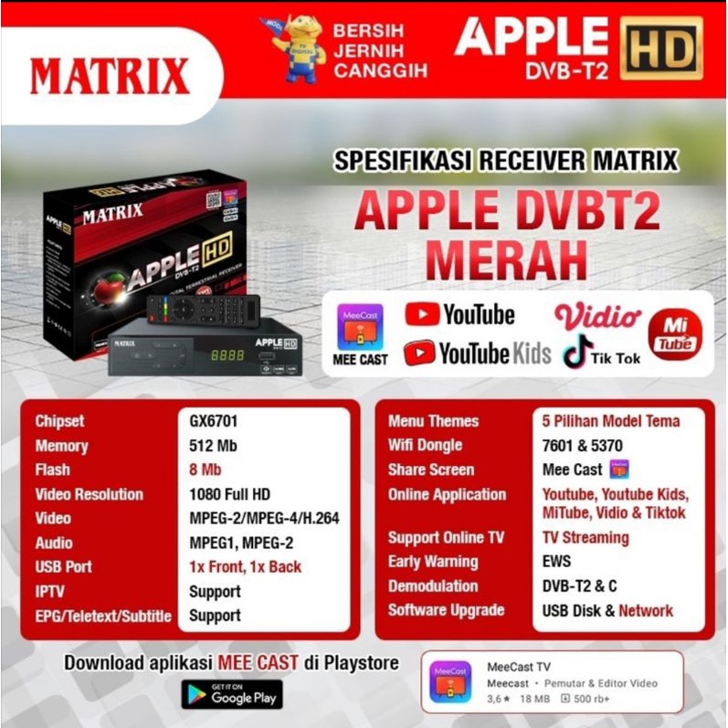 set top box matrix apple hd merah stb dvb t2 receiver tv digital ori garansi resmi