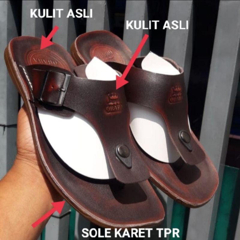 QNAR Sandal jepit carvil pria kulit asli 100% sol karet tpr tidak licin