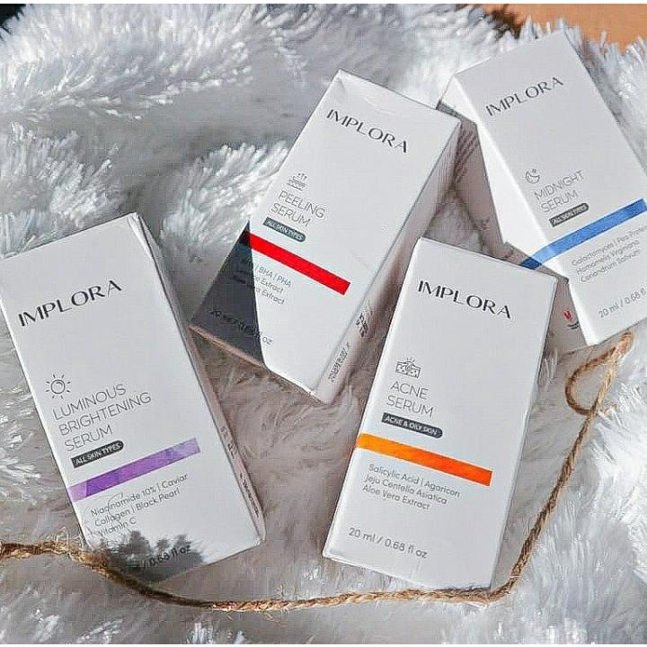 Implora Serum Wajah 20ml Face Serum Luminous Acne Mid Night 24k Hydrating Peeling For Anti Aging And