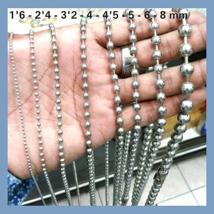 Kalung pria biji lada besi putih asli anti karat bulat mrica monel Bonus Mata Kalung besi putih