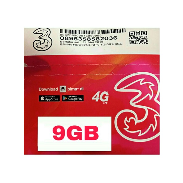 Kartu Perdana Tri 9GB