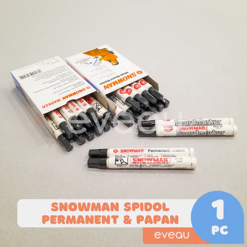 

Spidol Besar Snowman Permanen G-12 dan Spidol Papan Tulis Whiteboard Boardmarker BG-12 Hitam Satuan