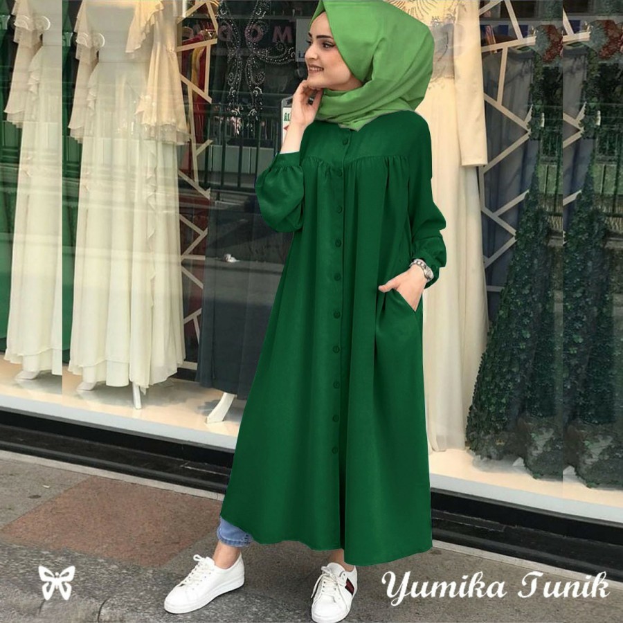 Baju gamis lebaran wanita remaja berhijab lilac terbaru 2021 maxi yumika