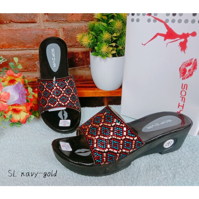 OBRAL wedges calbi merk star hogi hils 3cm dan hils 5cm/sandal cewek murah/wedges murah/wedges terlaris/sandal wedges cewek-Sofiya navy