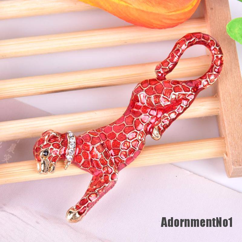 (Adornmentno1) Bros Pin Desain Leopard Merah Hias Kristal Untuk Wanita