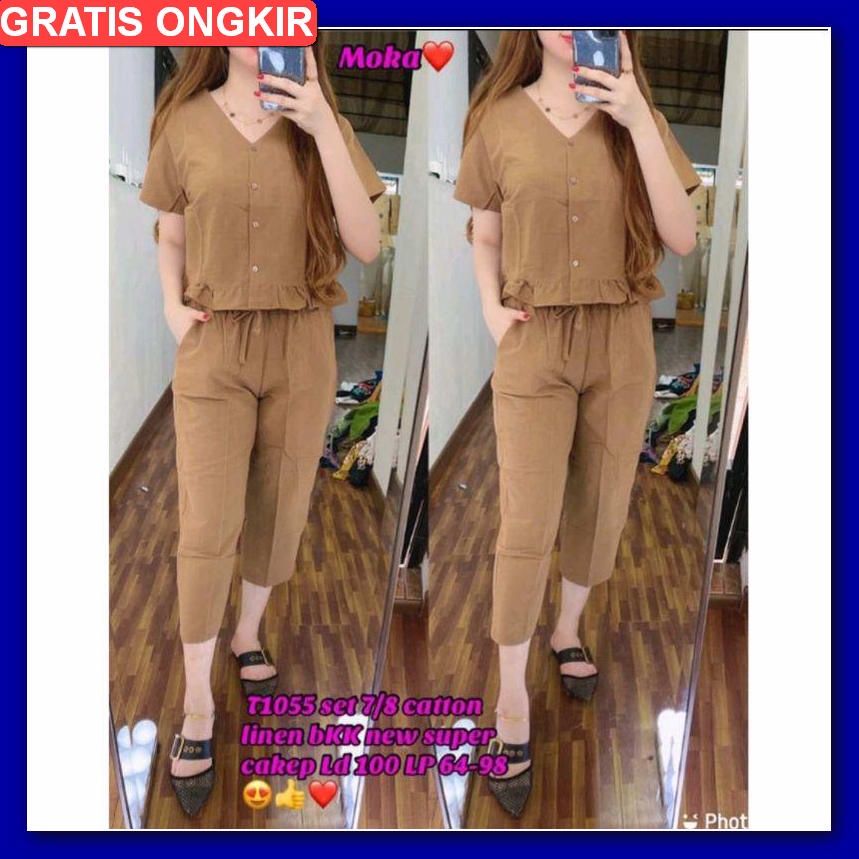 Ar 77 Stelan Terbaru Wanita Set Terry Pearly Atasan Tunik Celana Bahan Moscrepe Sunni Set Mocca Gami