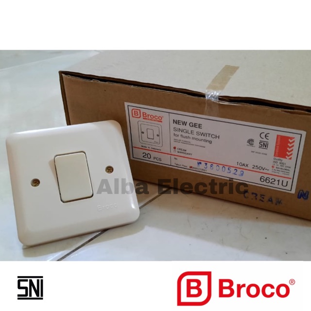 IB SAKLAR ENGKEL BROCO 6621U NEW GEE SAKLAR SATU TANAM TEMBOK SINGLE SWITCH INBOW TANAM / IB SAKLAR ENGKEL BROCO