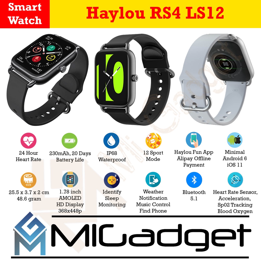 Haylou RS4 RS 4 LS12 LS 12 Smartwatch AMOLED IP68 SpO2 - Jam Tangan