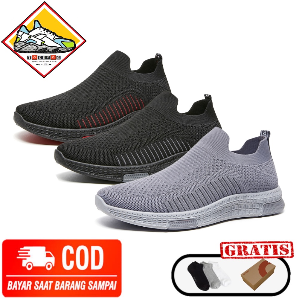 Toseyog 004 Sepatu Kanvas Pria Rajut Tanpa Tali Sepatu Pria Sport men Sneakers