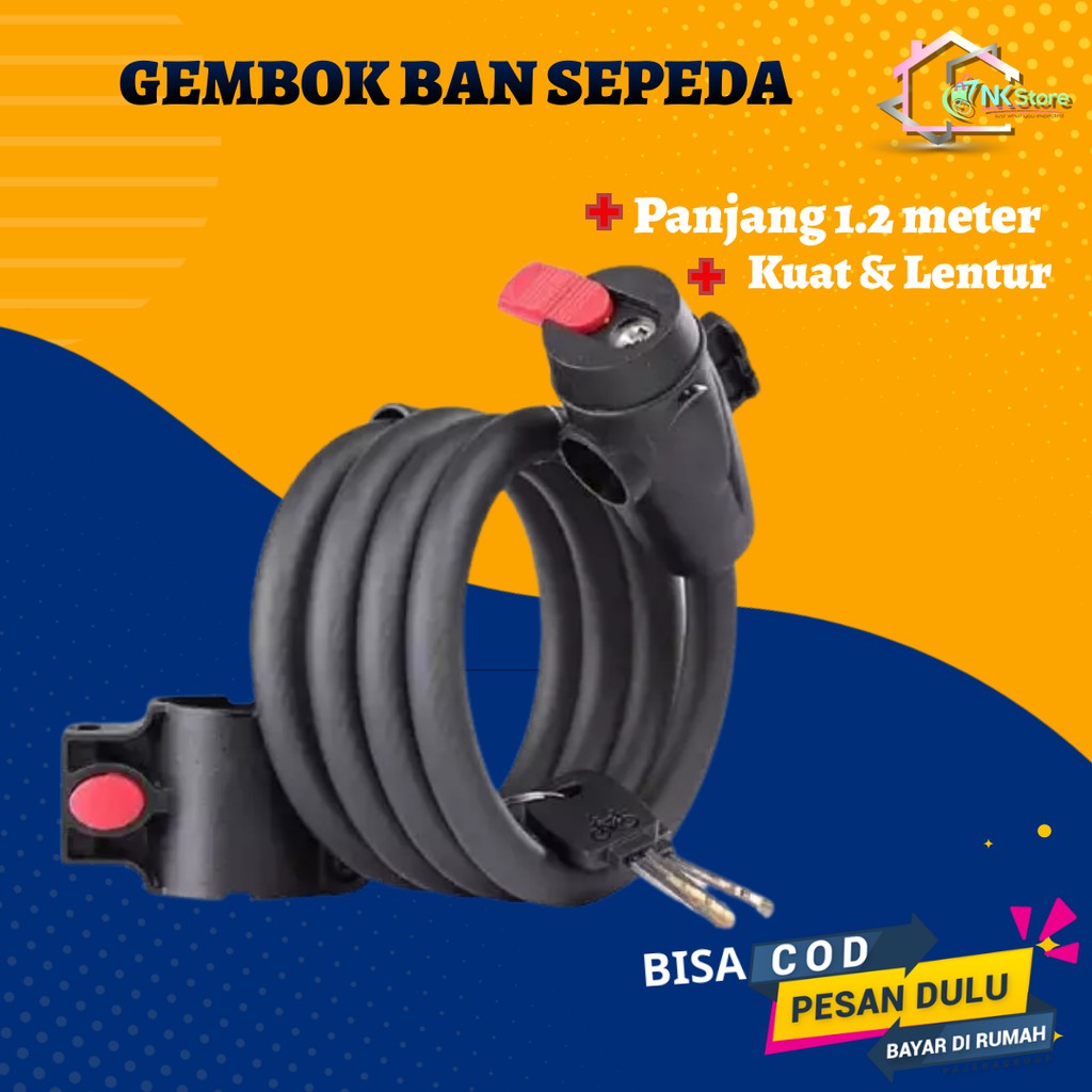 Wheel Up Gembok Sepeda Anti Maling Kabel Panjang 1.2m - QB1001-2006