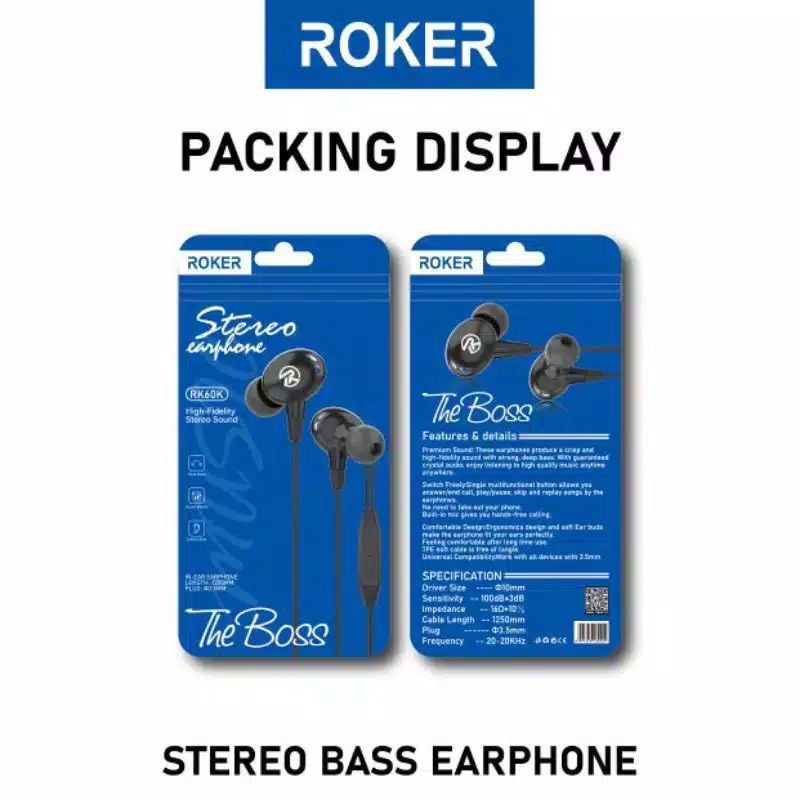 HEADSET ROKER RK60K THE BOSS STEREO HANDSFREE EARPHONE ROKER RK60K THE BOSS STEREO