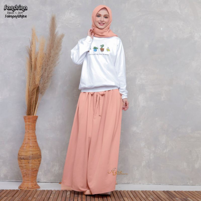 Rok Sandrina Model Payung dengan Furing Kaos, Tersedia Warna Grey, Blue, Dusty Pink, dan Salmon
