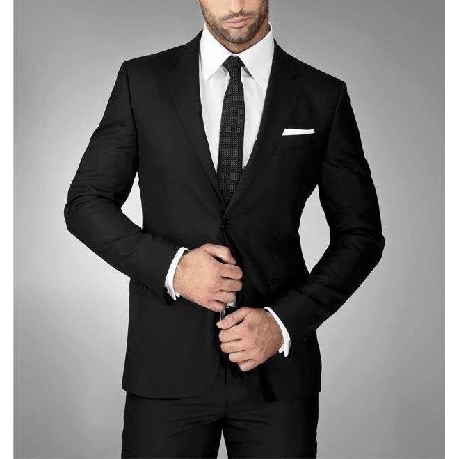 PAKET SETELAN JAS FORMAL HITAM PRIA SLIMFIT JACOB BLACK 2IN1 KANCING 1 NIKAYU ORIGINAL HIGH TWIST