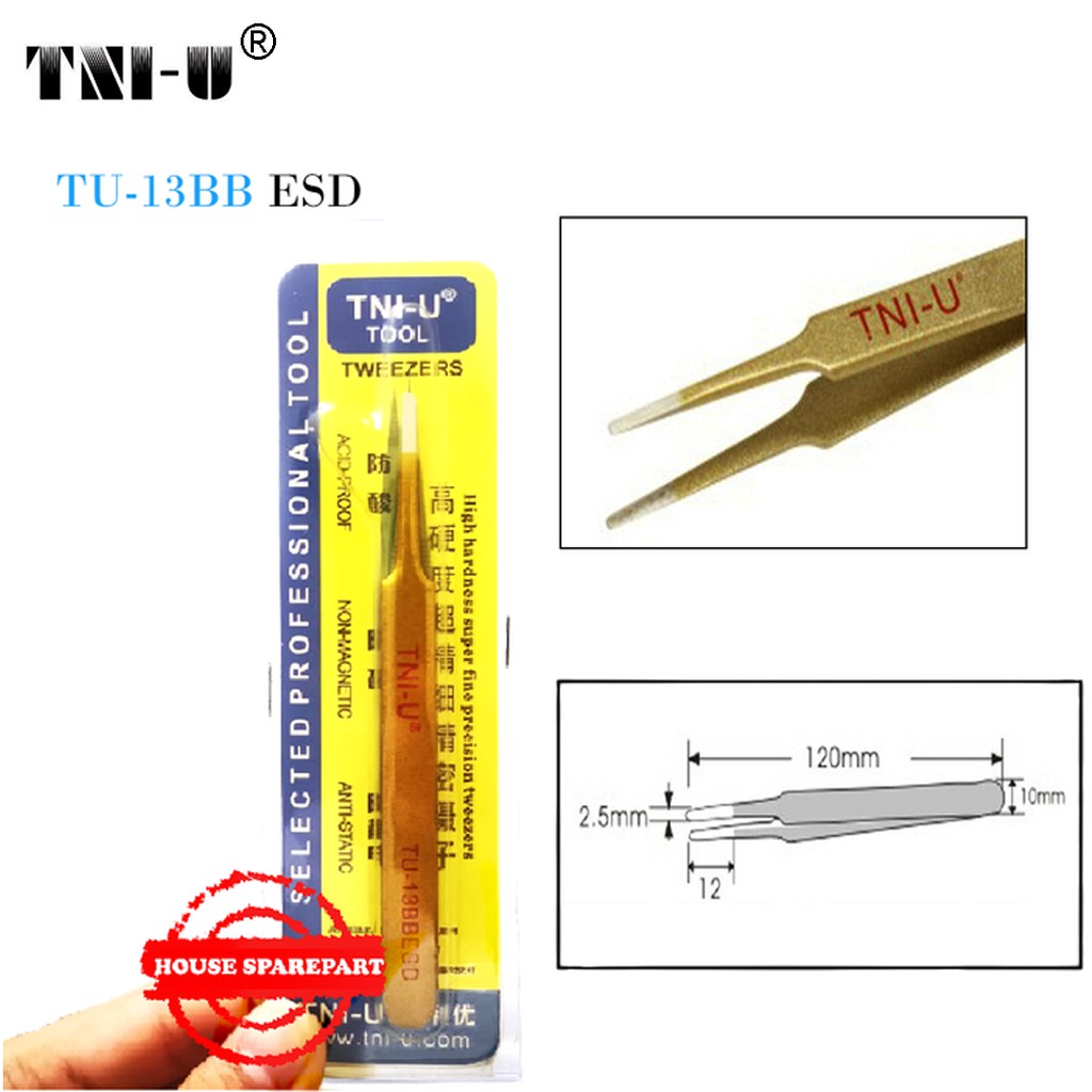 TNI-U TU-13BB ESD Pinset Gold Tipis bulat Round Tips Vape Tweezer Coil