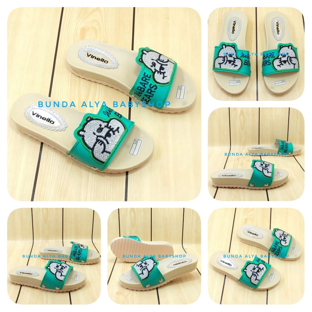 Sandal Anak Perempuan Slop Usia 4 5 6 7 Tahun BEAR HIJAU SIze 26-35 - Sendal Anak Cewek FlipFlop Anti Licin