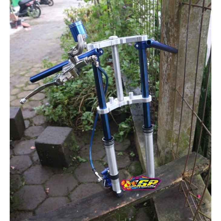 Paket T segitiga atas bawah CNC herex tiger megapro gl as 26 blue stang jepit qtt kaliper RCB