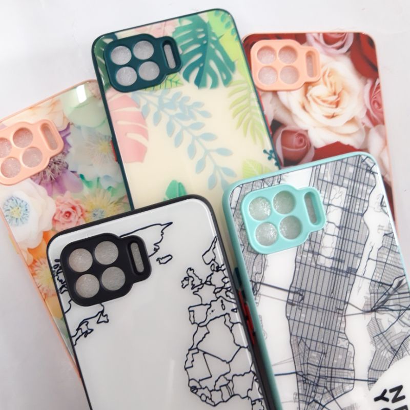 Case Bumper Motif Glass Case Oppo Samsung Iphone Redmi Vivo