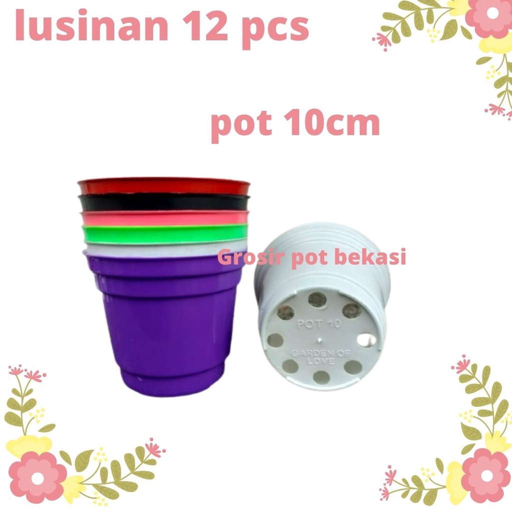 (LUSINAN ) (12 Pcs) Pot 10 GOL 10 POLOS - Pot Bulat Kecil Bisa Untuk Vas Bunga - Pot Tanaman 10CM Be