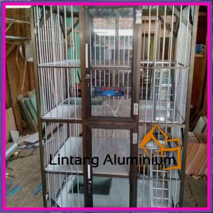 Kandang Kucing Aluminium 2 TINGKAT PINTU KACA // LINTANG Aluminium