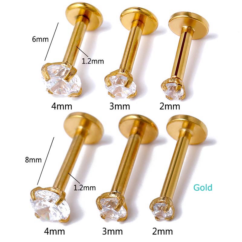 1buah Baja Stianless Labret Lip Stud Rook Helix Tragus Tindik Tulang Rawan 16G Anting Zirkon