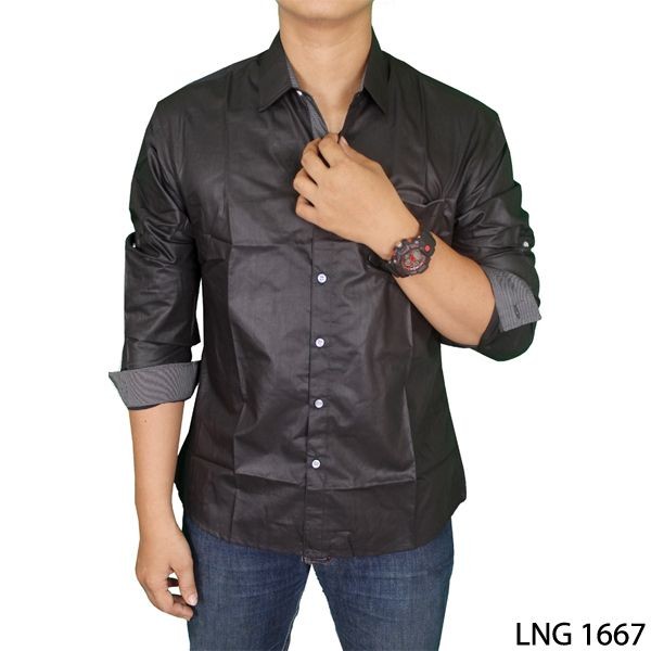 Hem Pria Modern Katun Hitam – LNG 1667