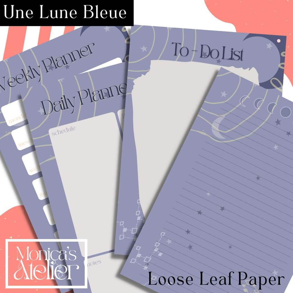 

Une Lune Bleue - Aesthetic Loose Leaf Paper for Binder