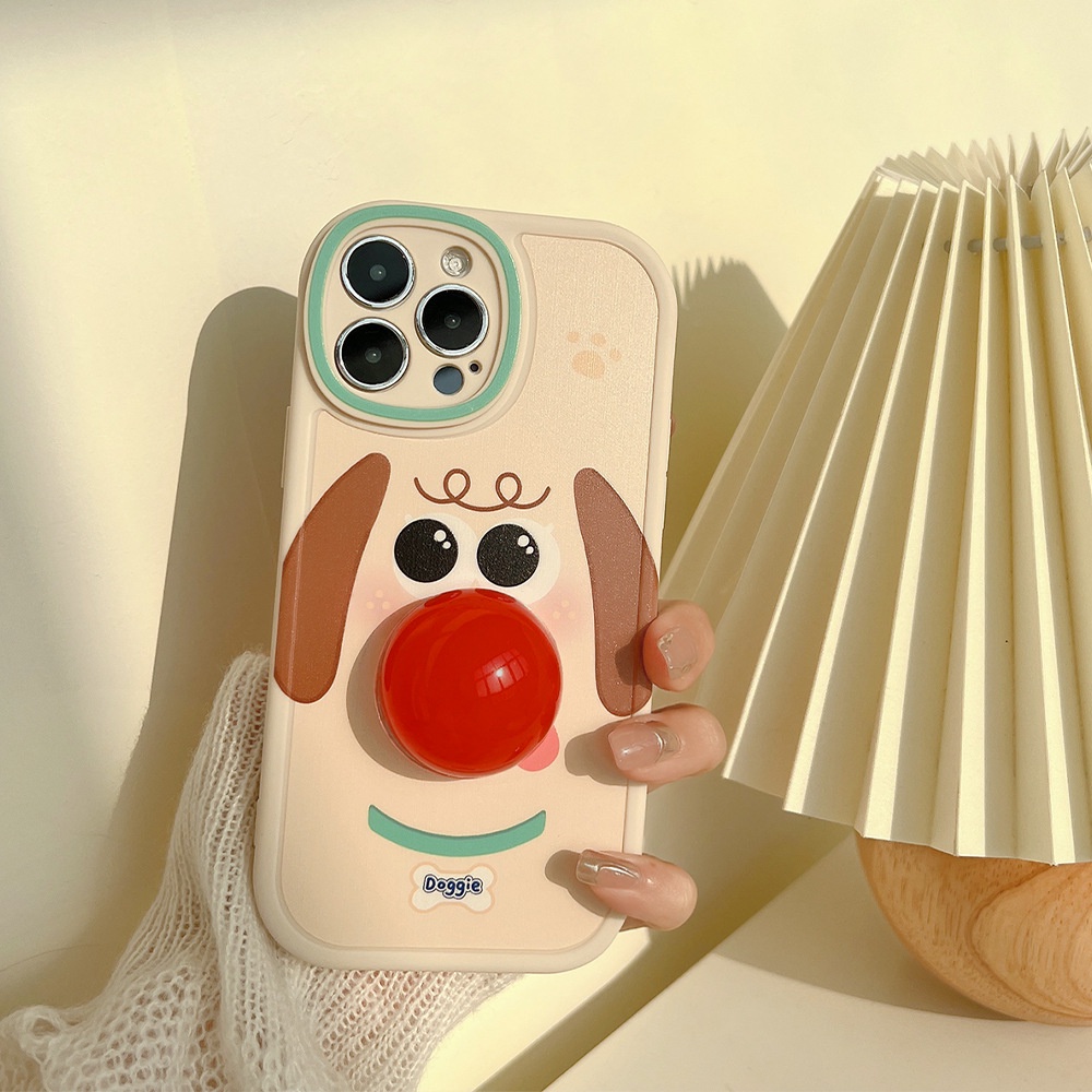 IPHONE 3d Hidung Merah Kartun Lucu Anjing Anjing Lembut Silikon Case Untuk Iphone7 8 PLUS X XR XS 11 12 13 14 MINI PRO MAX SE 2020 Phone Cover