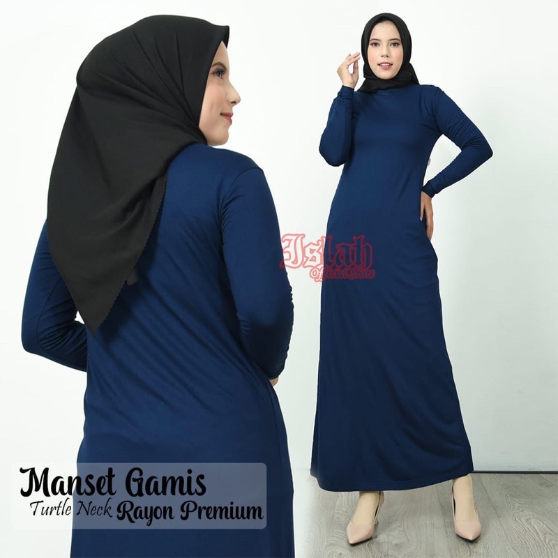 Manset gamis wanita, turtle neck rayon premium, ukuran standar &amp; jumbo